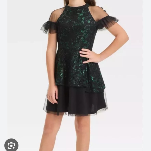 Nwt Wicked Elphaba Girls Dress Green Feel Sparkly  Large - Picture 1 of 4